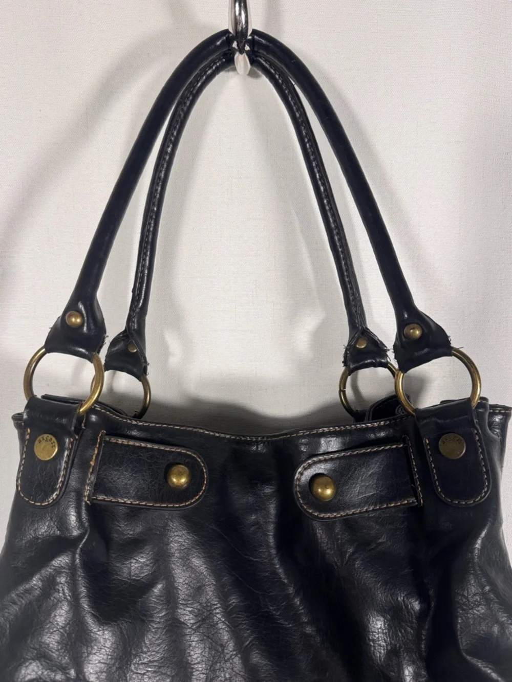 Axcess Liz Claiborne Black Slouchy Vegan Leather Shoulder Bag